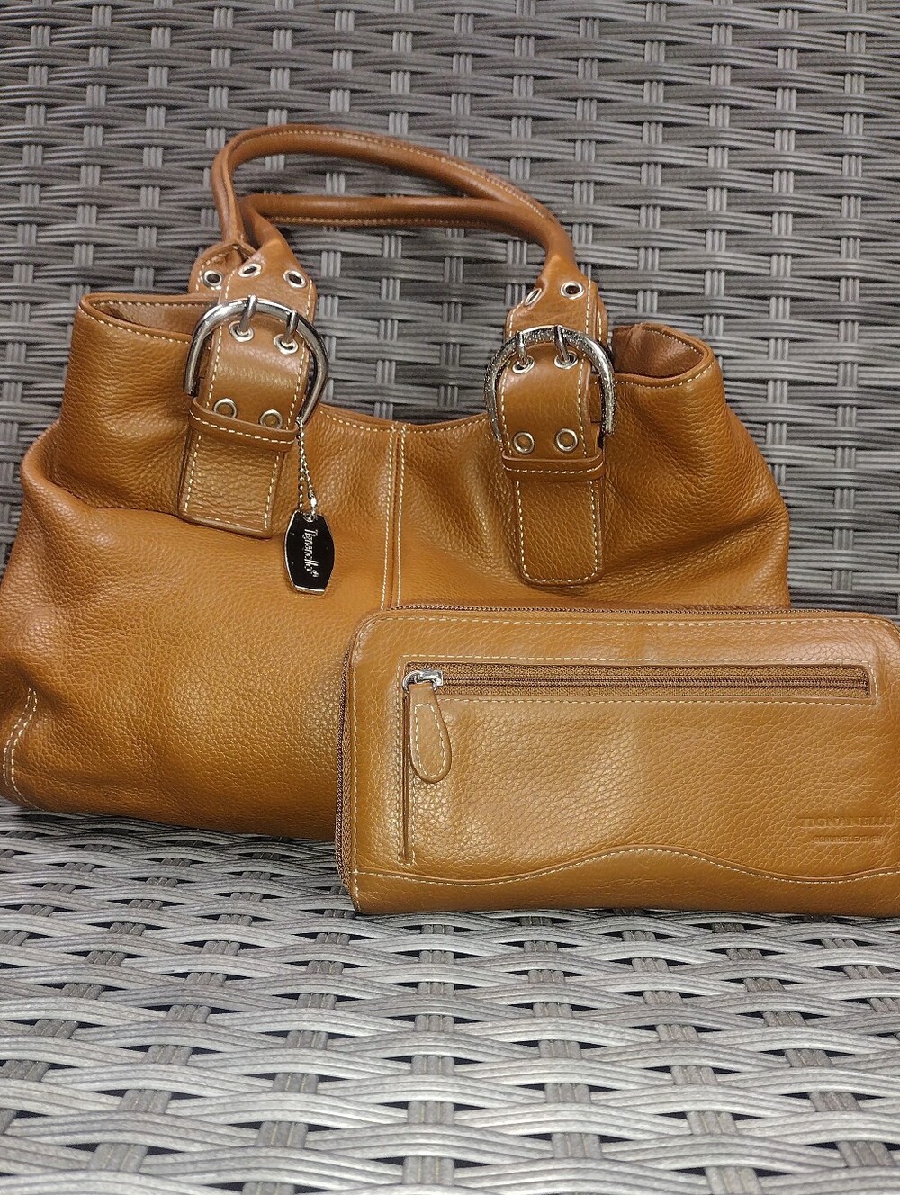 Tignanello Caramel Tan Leather Shoulder Bag with Matching Wallet